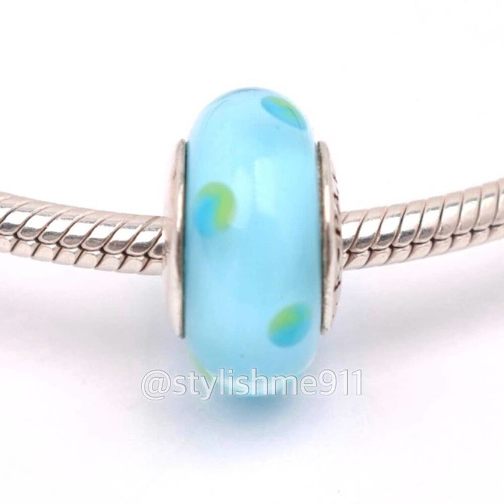 Authentic PANDORA Blue/ Green Polka Dots Murano Glass Charm